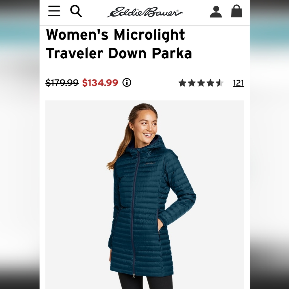 Eddie Bauer microlight traveler goose down jacket NWOT